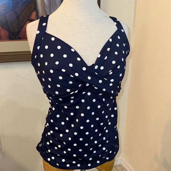 NWT Lands End Navy Polka Dot Women's Swim Top Size 14D - Picture 3 of 12